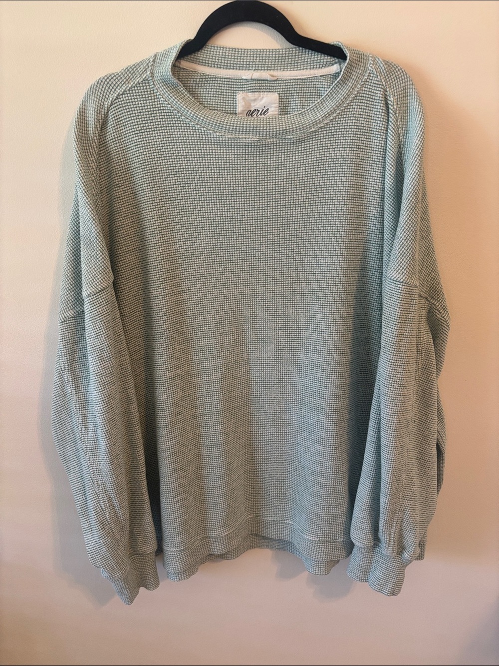 Aerie Light Blue Waffle-Knit Crewneck Sweater